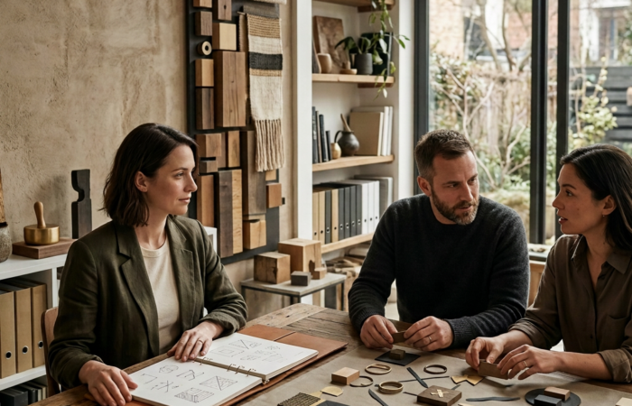 Equipa de empregados numa reunião